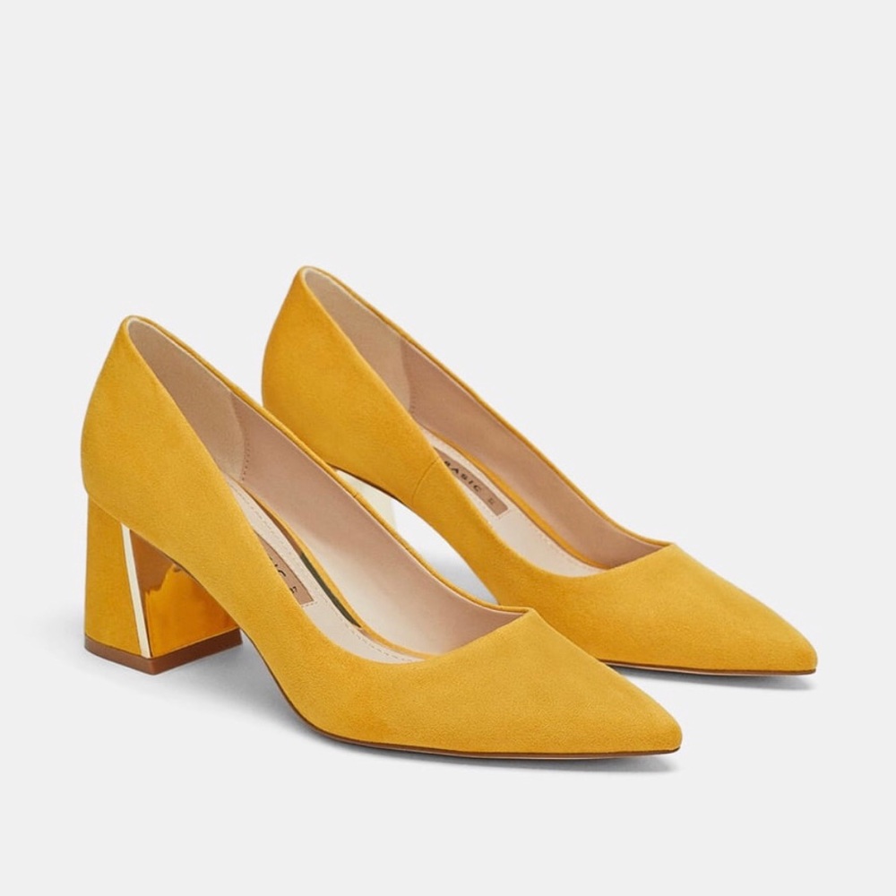 NEW ZARA MUSTARD/YELLOW BLOCK HEEL PUMPS
